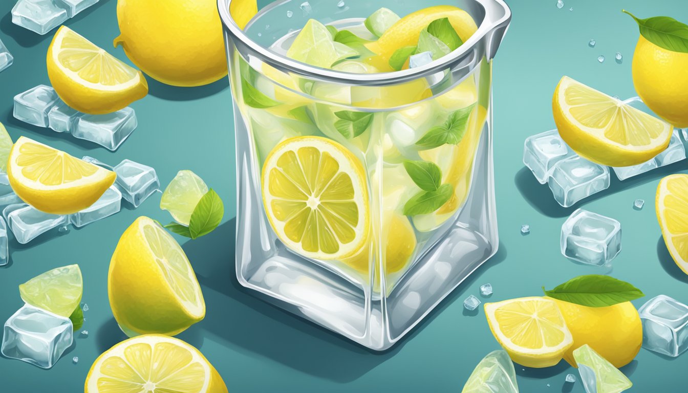 A pitcher of fresh lemonade concentrate being poured into ice cube trays