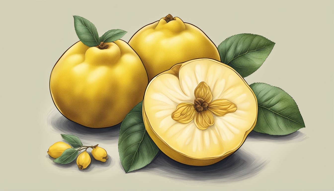 A quince with golden yellow skin, fragrant aroma, and firm texture, ready to be sliced and prepared for culinary use