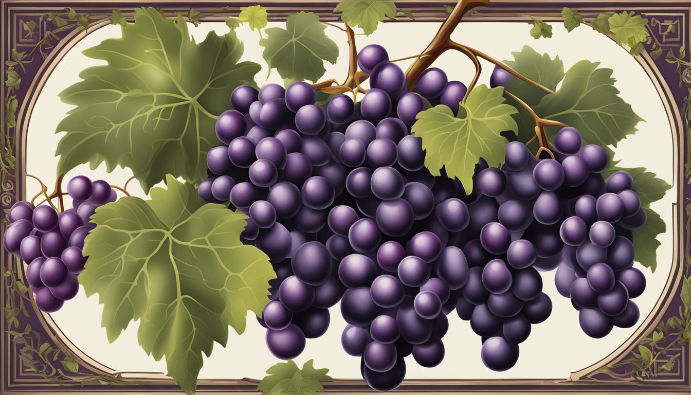 A cluster of moon drop grapes on a vine, varying shades of deep purple and black, with plump, glossy, elongated shapes