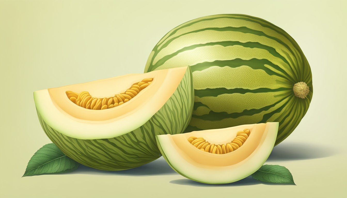 A ripe casaba melon sits next to other melons, its skin a pale yellow with a hint of green, and its aroma sweet and fragrant