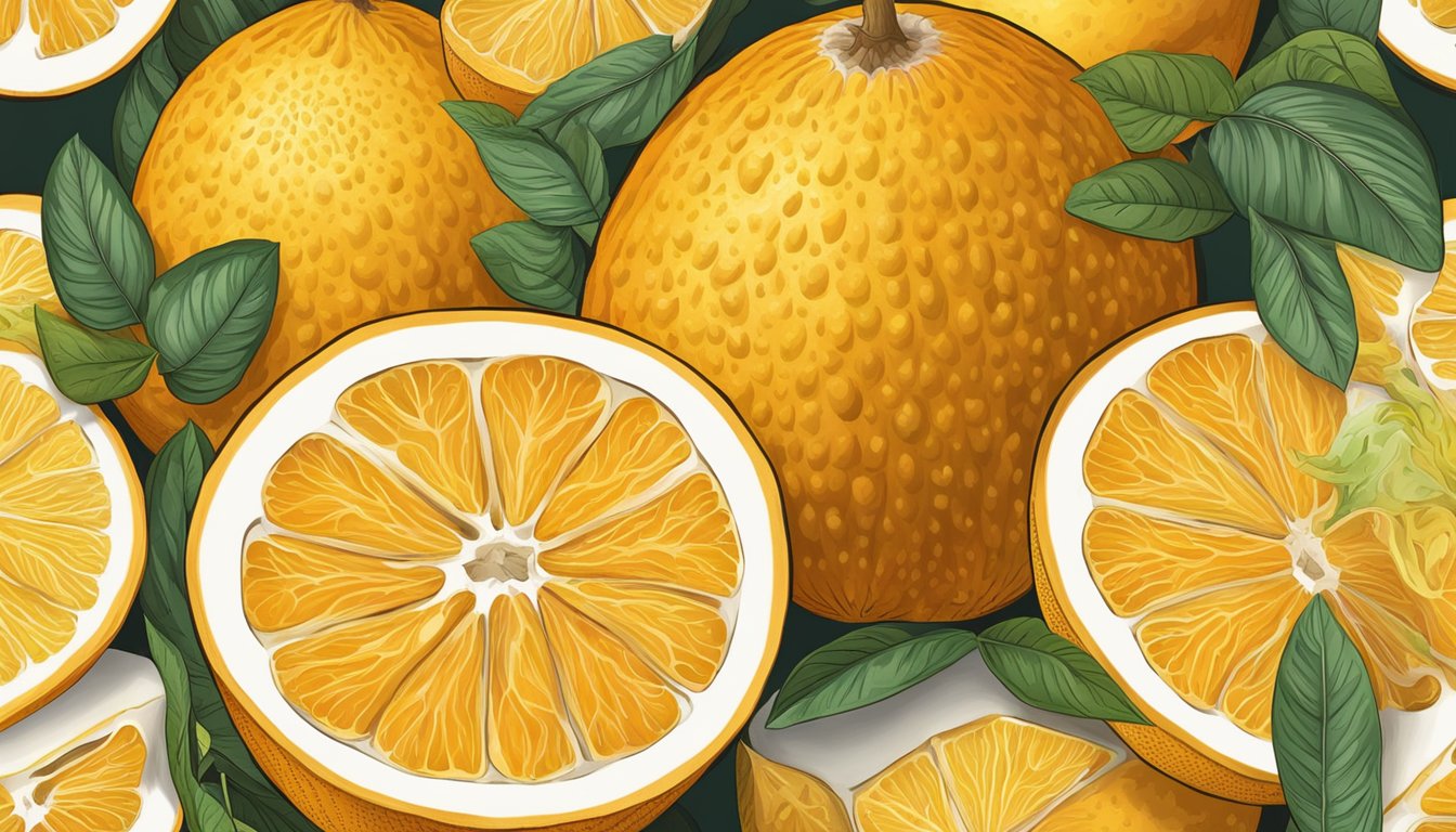 An ugli fruit cut open, revealing juicy, vibrant orange flesh with a sweet aroma