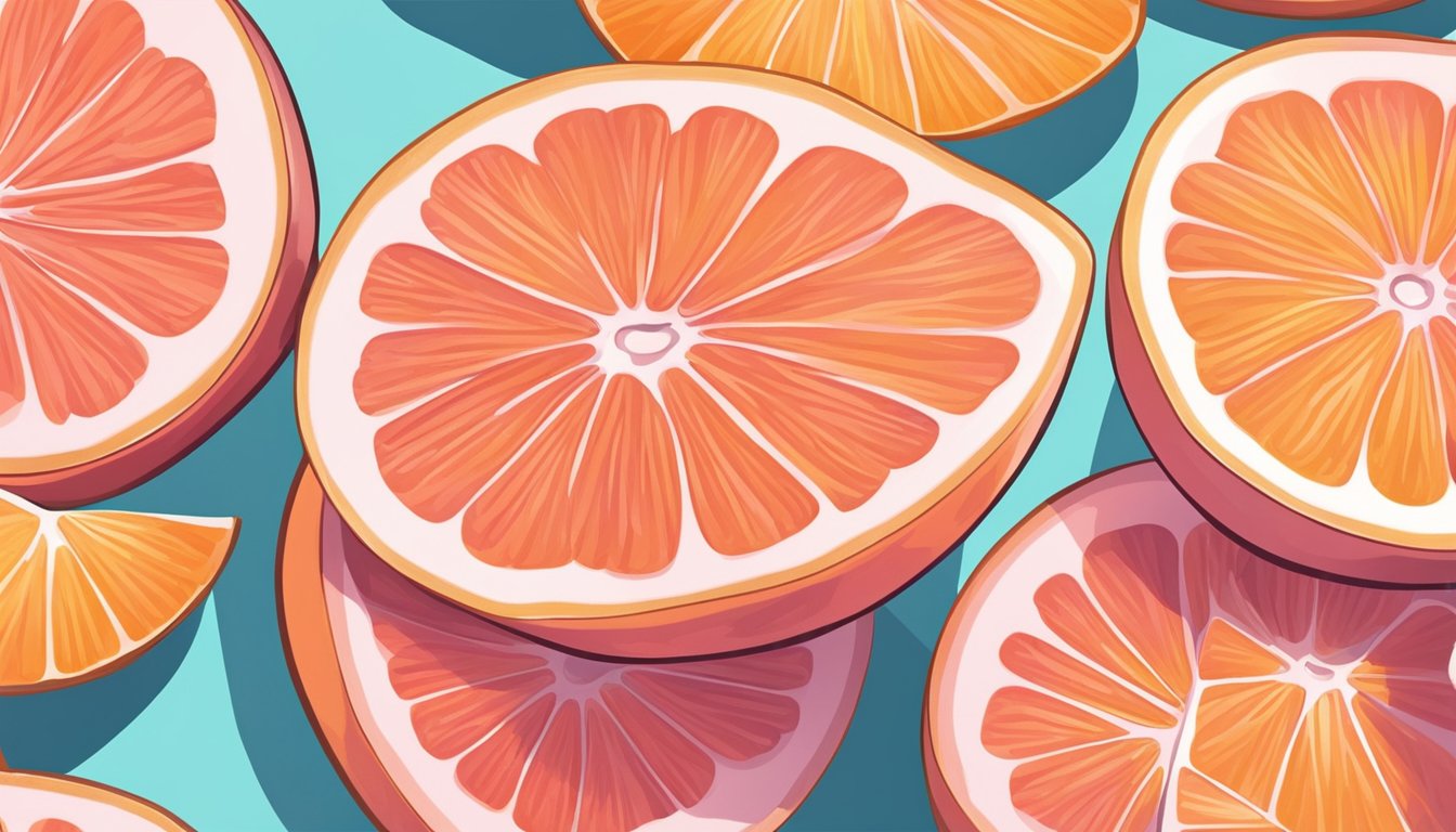 A vibrant pink grapefruit sliced open, juice glistening, ready to be enjoyed