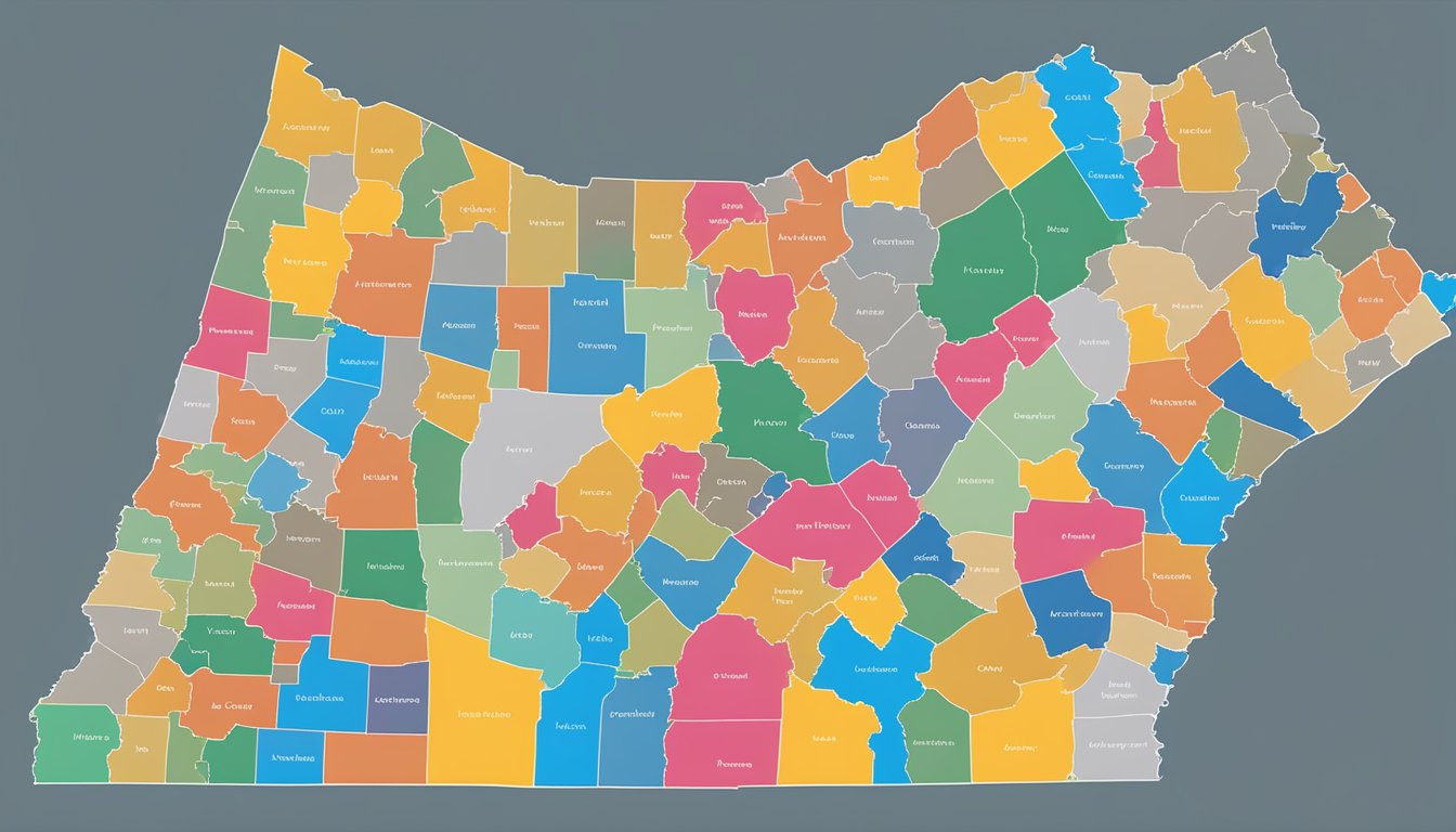 A group of county borders overlapping, each labeled with different alcohol laws