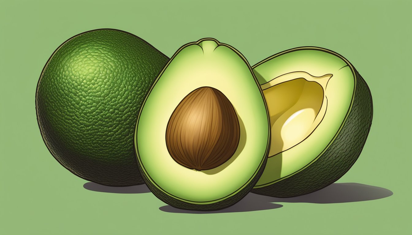 A choquette avocado sliced open, revealing creamy, pale green flesh with a buttery texture and a creamy, nutty flavor