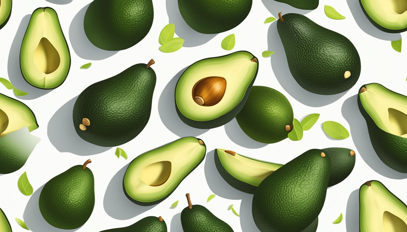 A choquette avocado is sliced open, revealing creamy, yellow-green flesh with a smooth texture and a nutty aroma