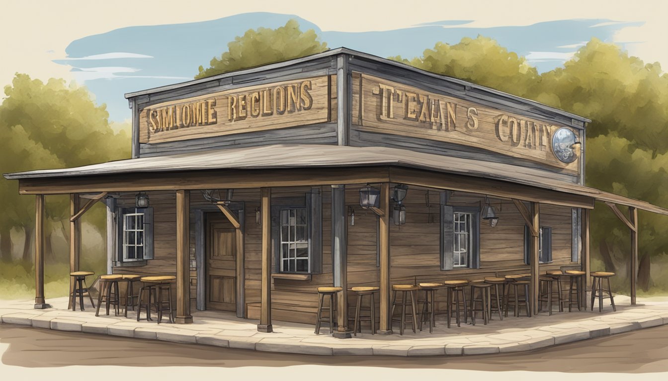 A rustic Texan bar with a "Limestone County Specific Regulations" sign displayed prominently