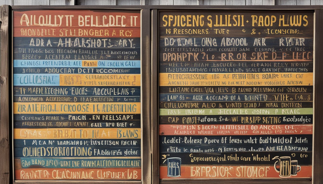 A sign outside a bar in Lipscomb County, Texas displays the county's specific alcohol laws, including restrictions on drinking and purchasing alcohol