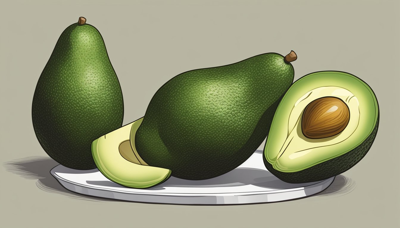 A zutano avocado is sliced open to reveal its pale green flesh with a slightly firm texture, indicating it is ripe and ready to eat