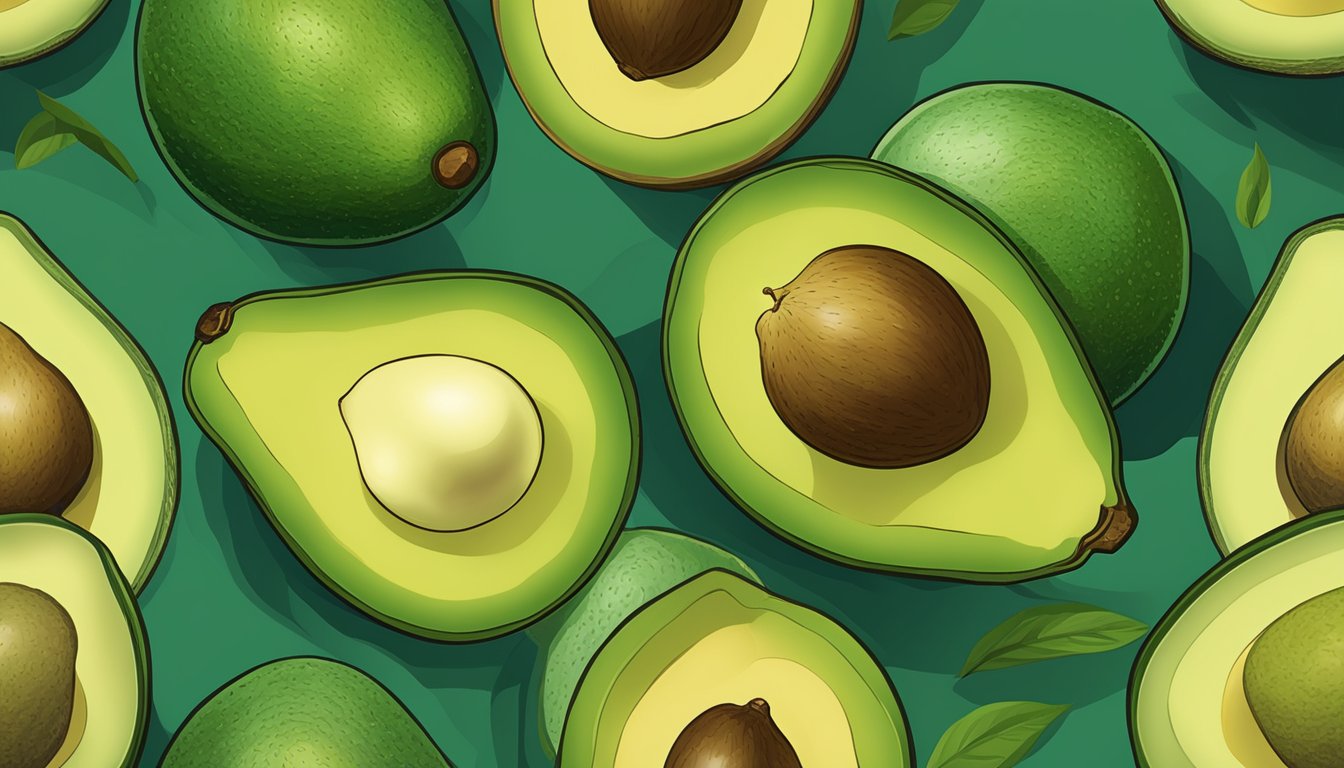 A close-up of two Mexicola avocados, one firm and green, the other with slightly darker skin and a slight give when pressed