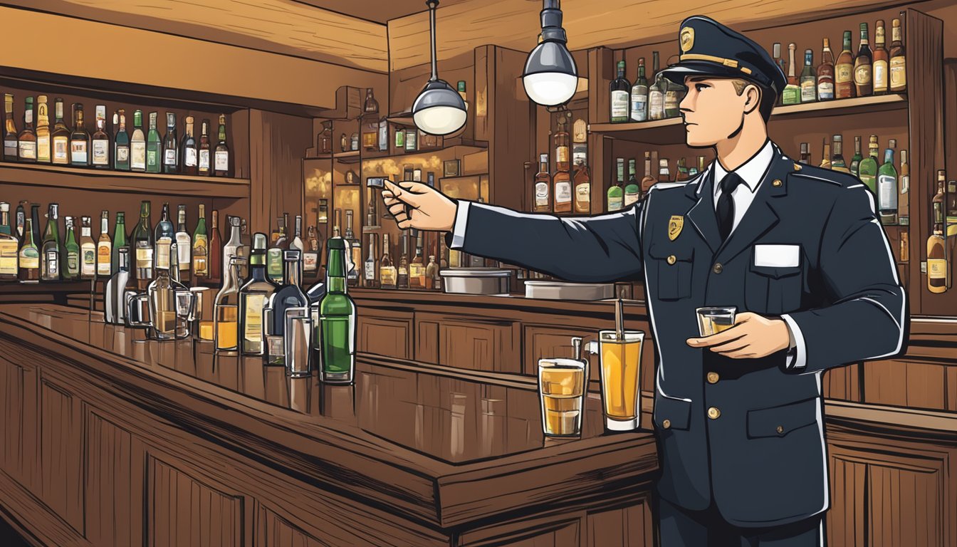 A TABC agent inspects a bar, checking for compliance with alcohol laws