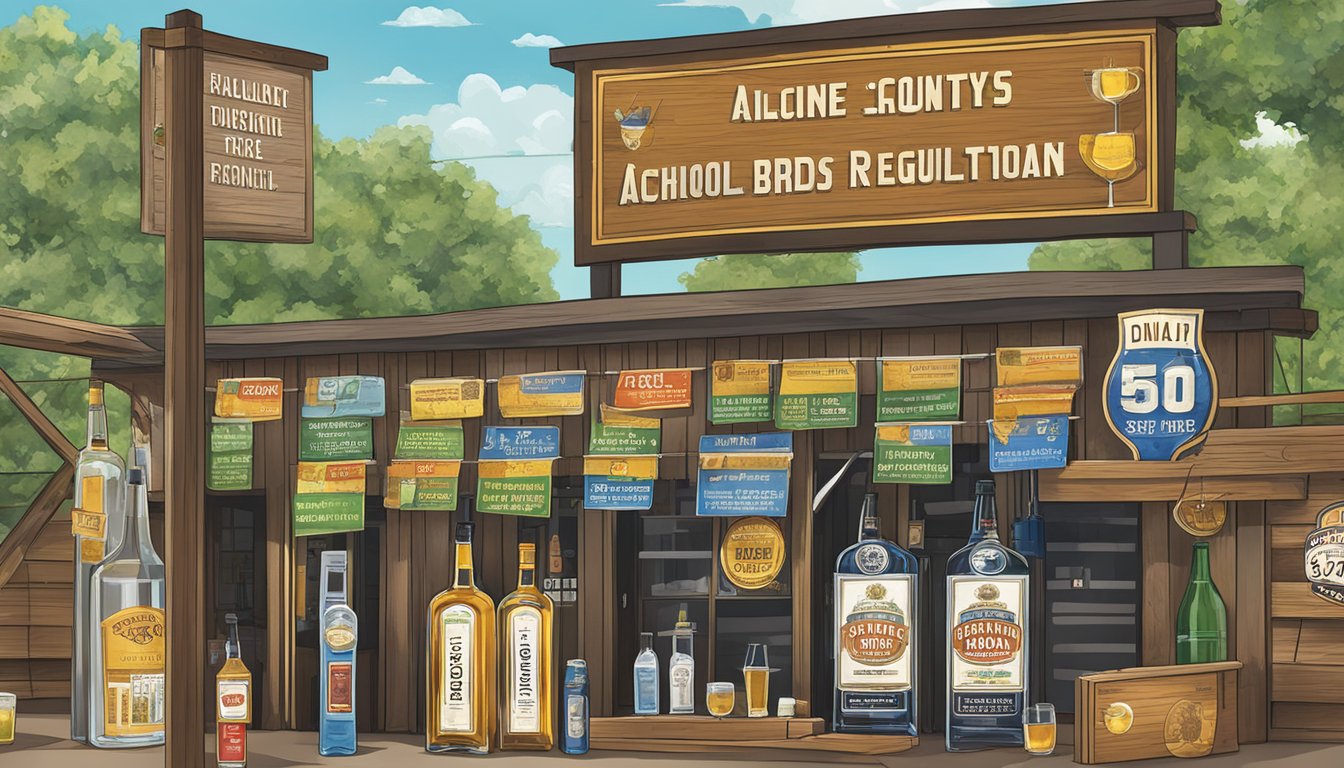 A sign displaying alcohol sales regulations in Hunt County, Texas