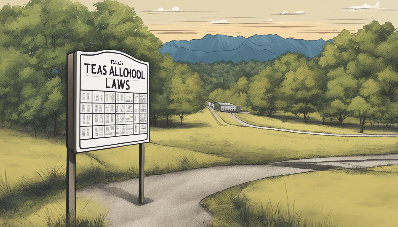 A sign reading "Texas Alcohol Laws" with a map of Jackson County in the background