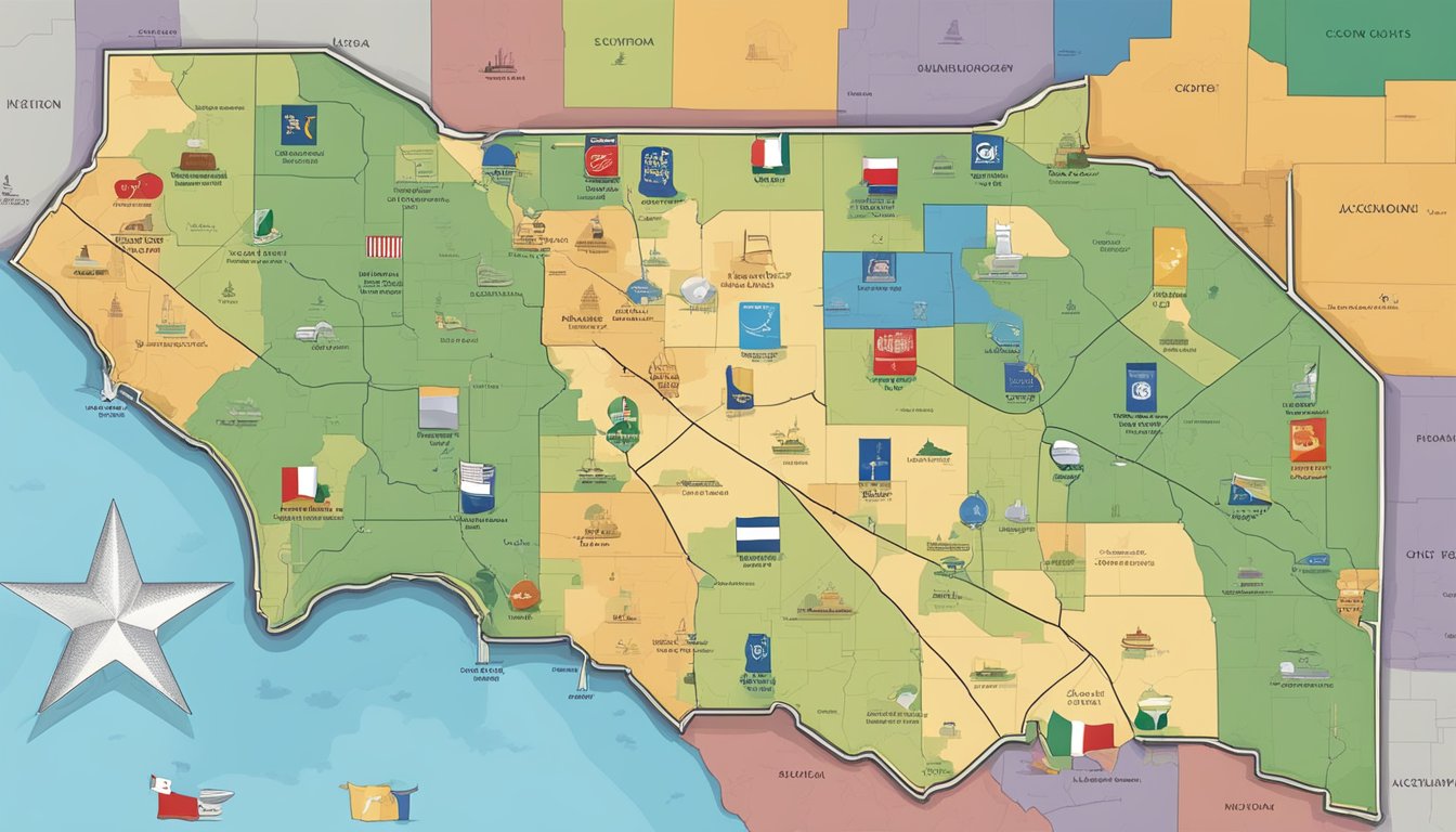 A map of Jackson County, Texas surrounded by neighboring counties with different alcohol laws