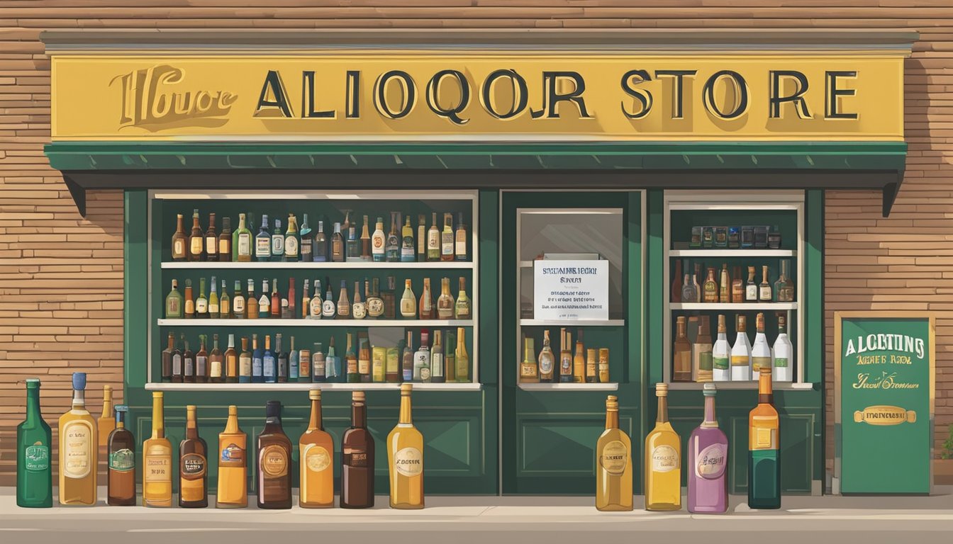 A sign outside a liquor store in Hutchinson County, Texas displays the operating hours and sale restrictions for alcohol