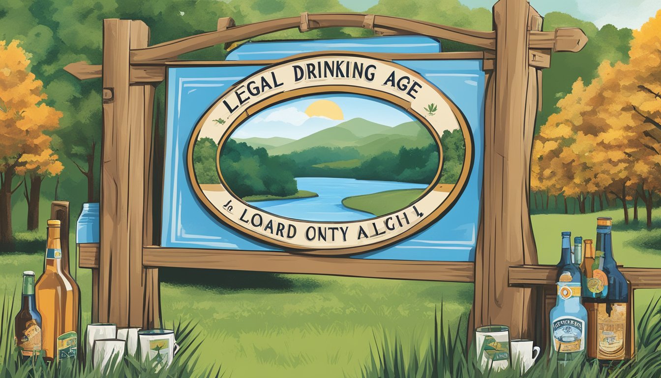 A sign with "Legal Drinking Age in Howard County" displayed prominently, surrounded by images of alcohol and a depiction of the county's landscape