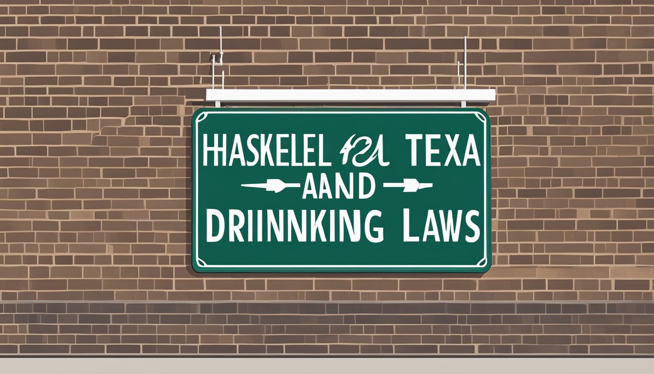 A sign outside a courthouse with "Haskell County Texas Alcohol and Drinking Laws" displayed prominently