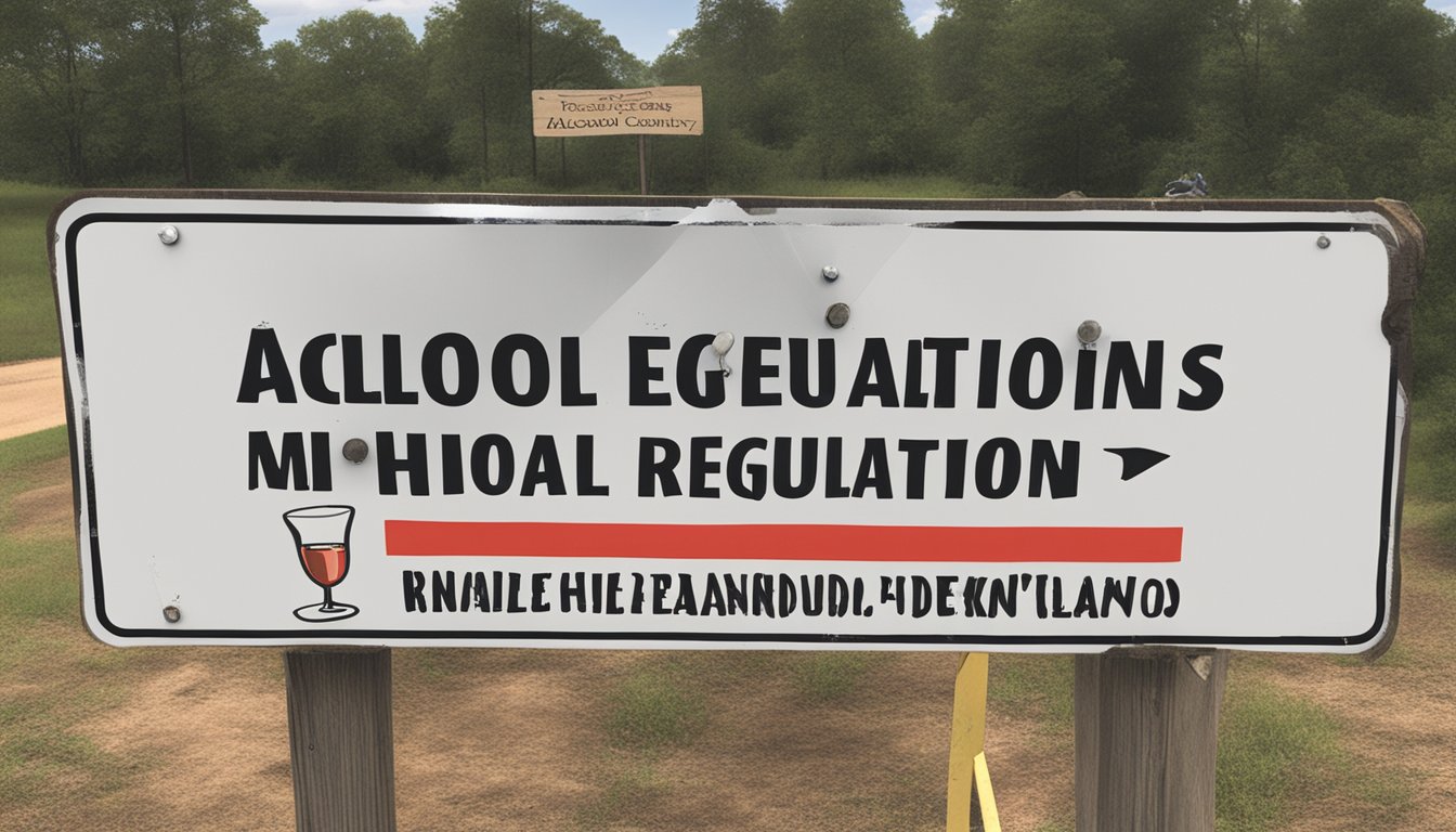 A sign reading "Alcohol Regulations in Hale County" with a crossed-out drink symbol