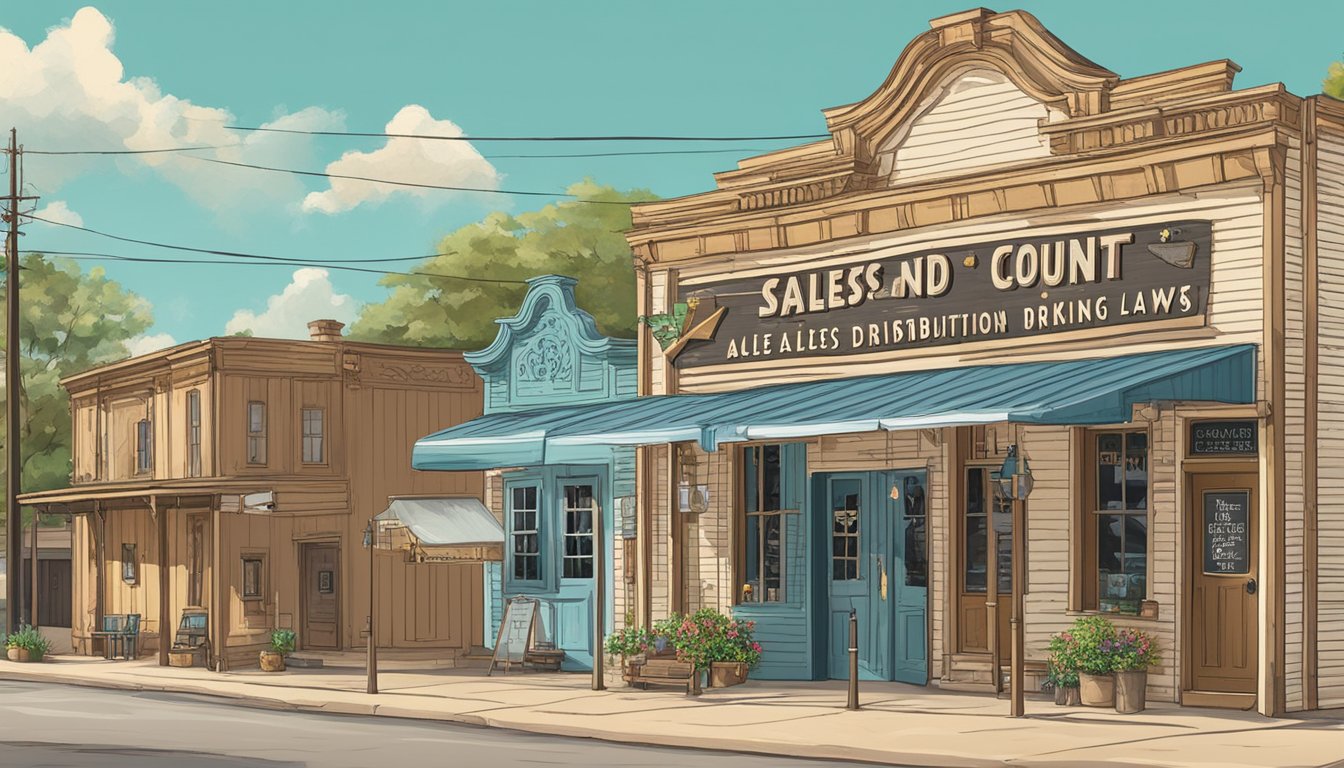 A small town in Texas with a sign displaying "Sales and Distribution gonzales county texas alcohol and drinking laws" on the entrance