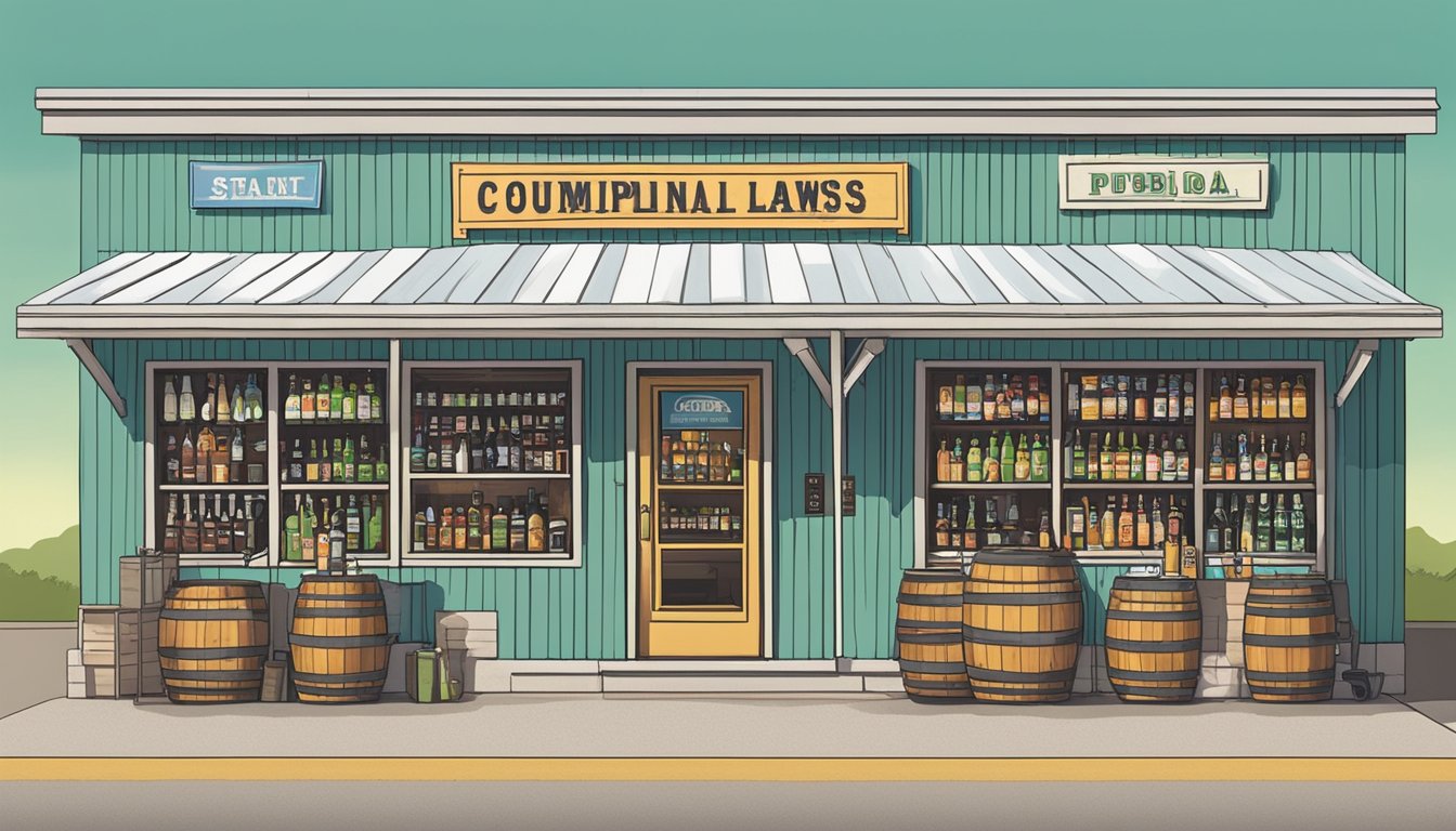 A sign outside a store in Dewitt County, Texas displays alcohol purchase and consumption laws