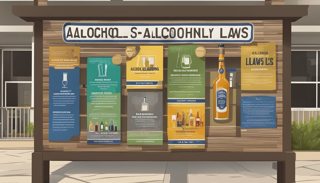 A sign with alcohol laws posted outside a county building in Edwards County, Texas