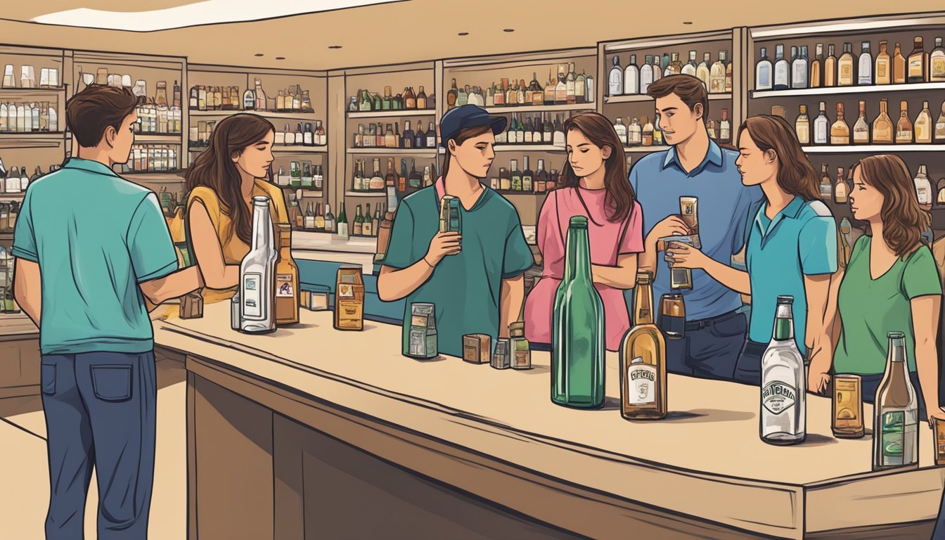 A group of young adults attempting to purchase alcohol at a store in Cooke County, Texas, only to be turned away due to the legal drinking and purchase age restrictions