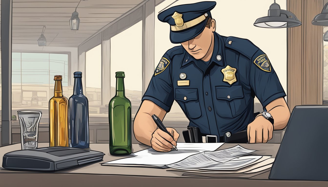 A police officer writing a ticket for an alcohol-related violation in Cooke County, Texas