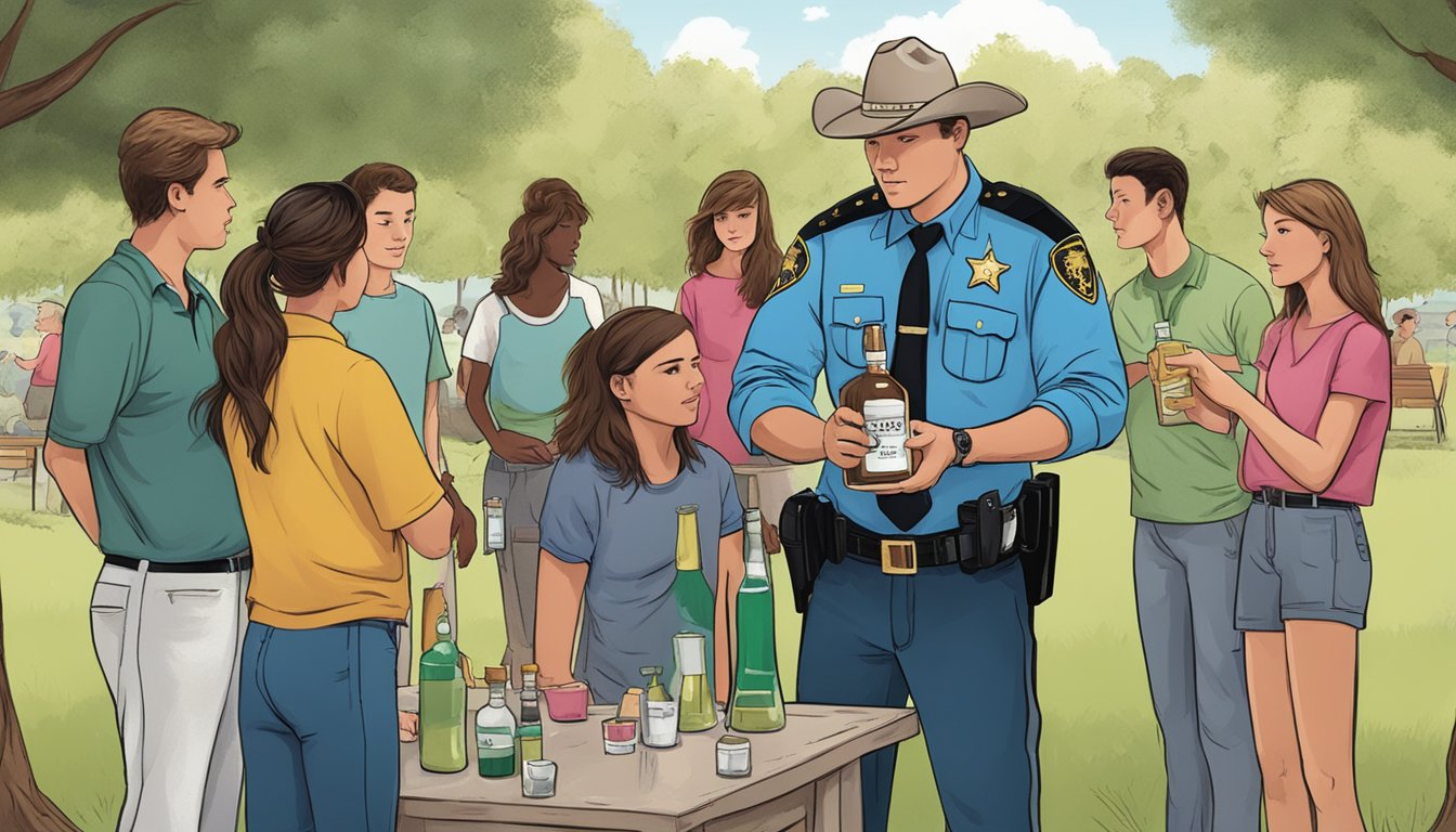 A sheriff's deputy confiscating alcohol from a group of young adults at a county park