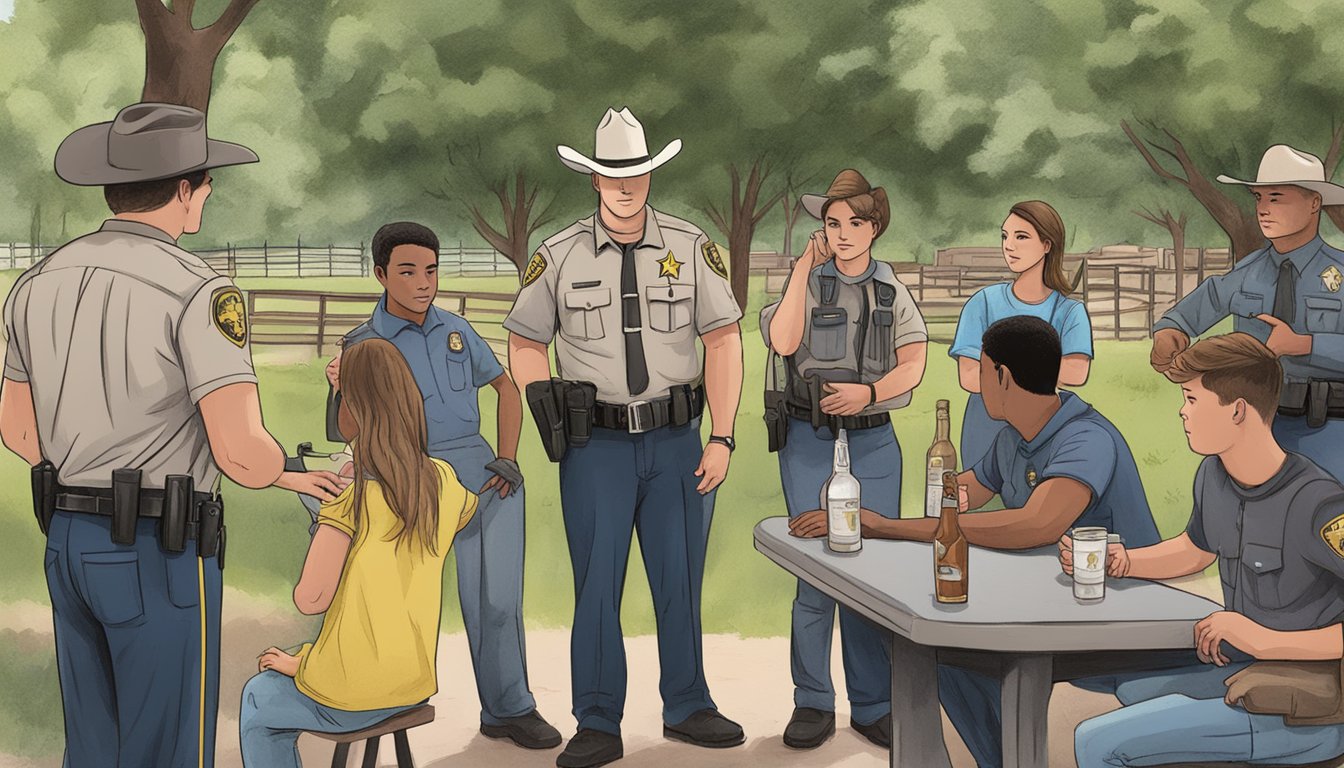 A sheriff's deputy confiscates alcohol from a group of teenagers at a park in Cameron County, Texas