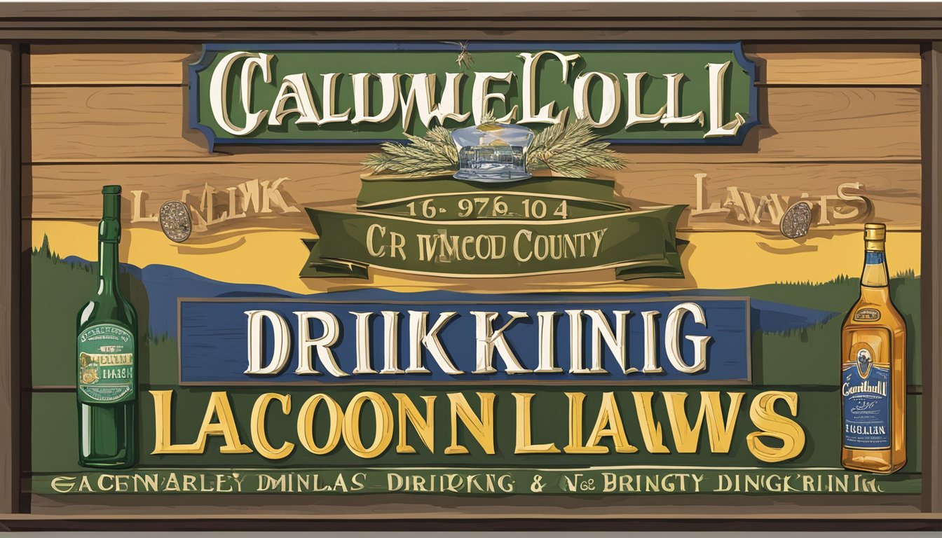 An outdoor sign displaying Caldwell County alcohol and drinking laws