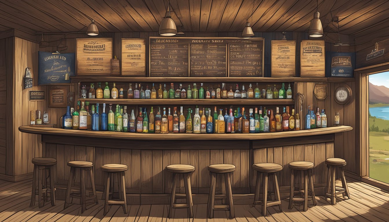 A rustic bar in Colorado County, Texas, with signs displaying alcohol purchasing and consumption guidelines