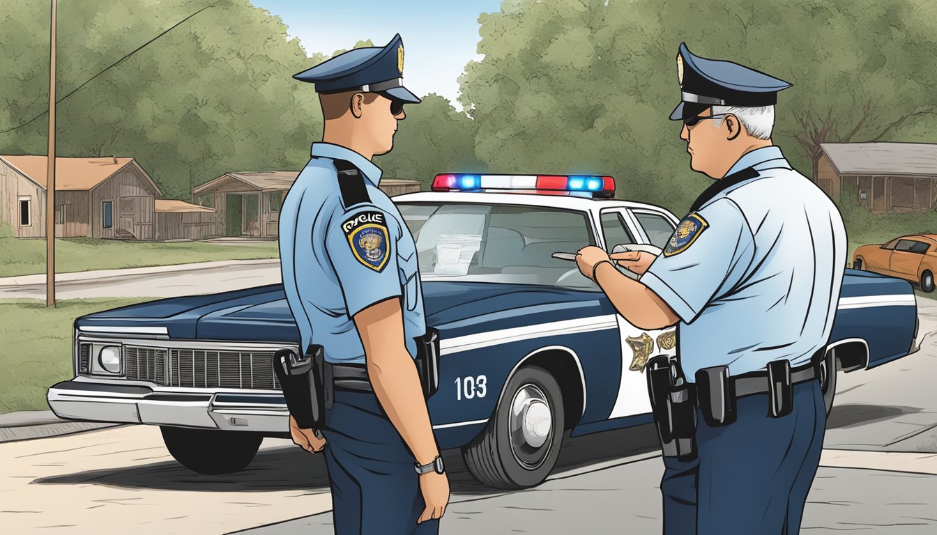 A police officer issuing a citation to a person for violating alcohol laws in Coke County, Texas