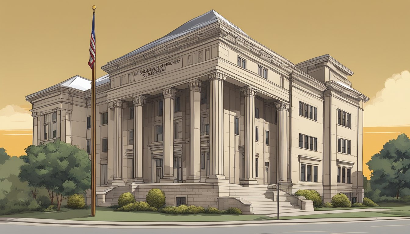 A courthouse with a sign for "Licensing Requirements and Procedures" in Brown County, Texas