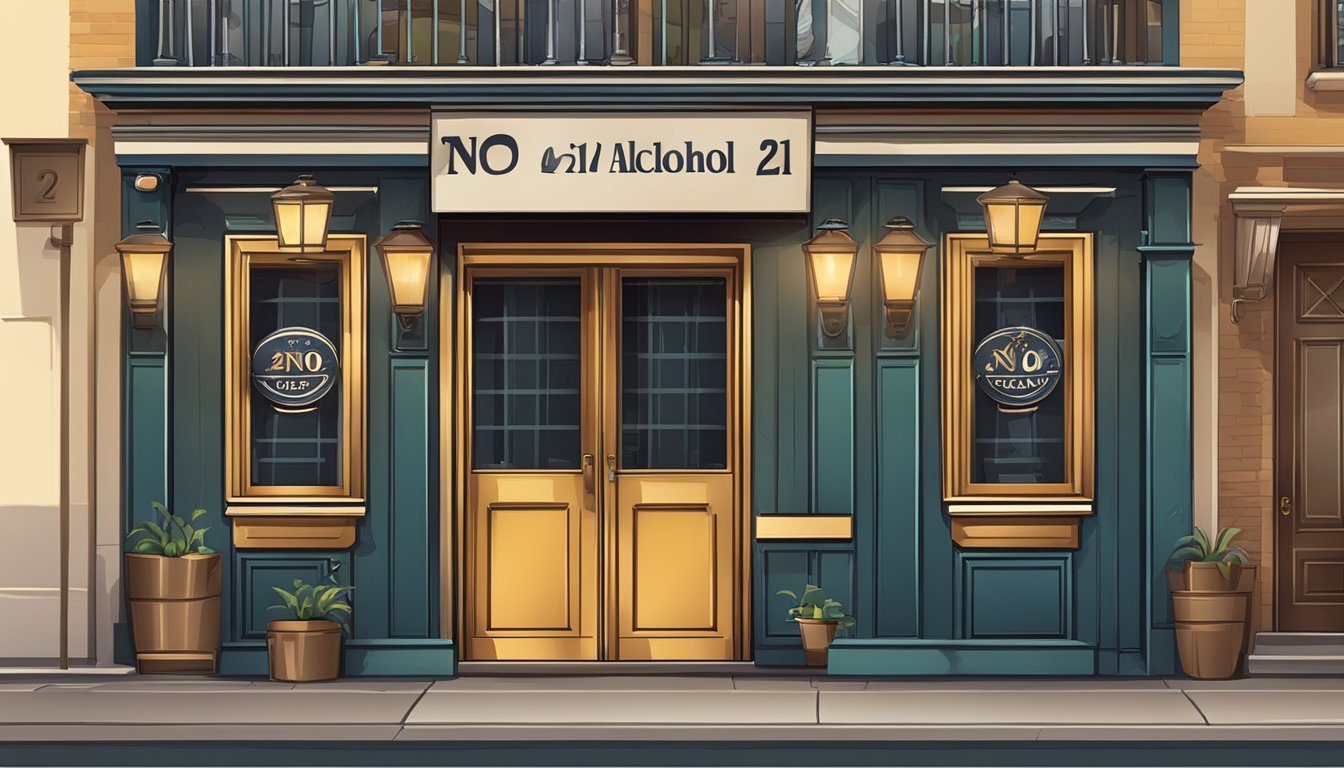 A bar with a "no alcohol under 21" sign on the door