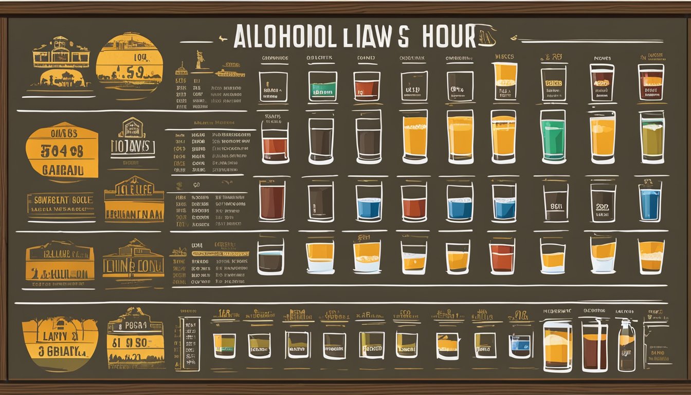 A sign displaying the operating hours and days for alcohol and drinking laws in Bowie County, Texas