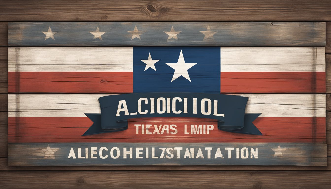 A rustic bar sign with Texas flag and "Alcohol Regulations" poster