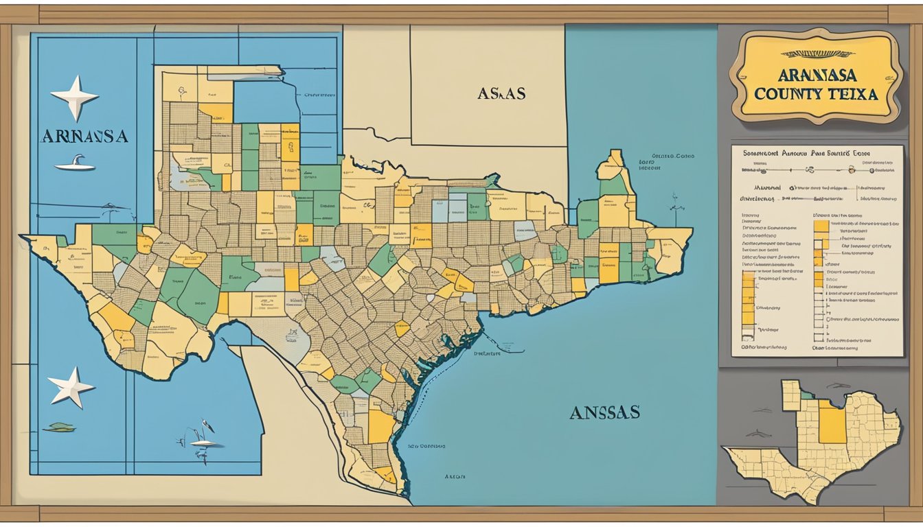 A map of Aransas County, Texas with neighboring counties highlighted, and a sign indicating alcohol and drinking laws