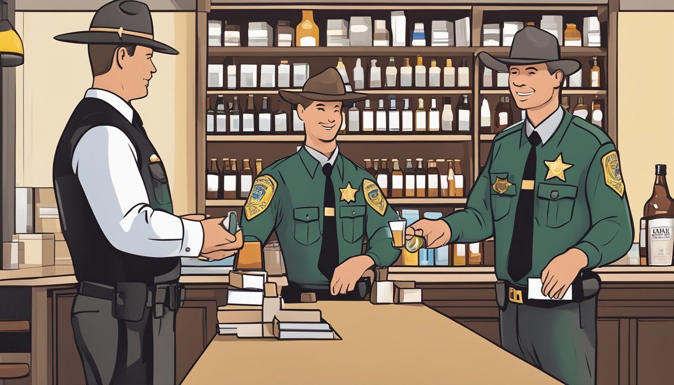 A county sheriff handing out alcohol law pamphlets to local businesses