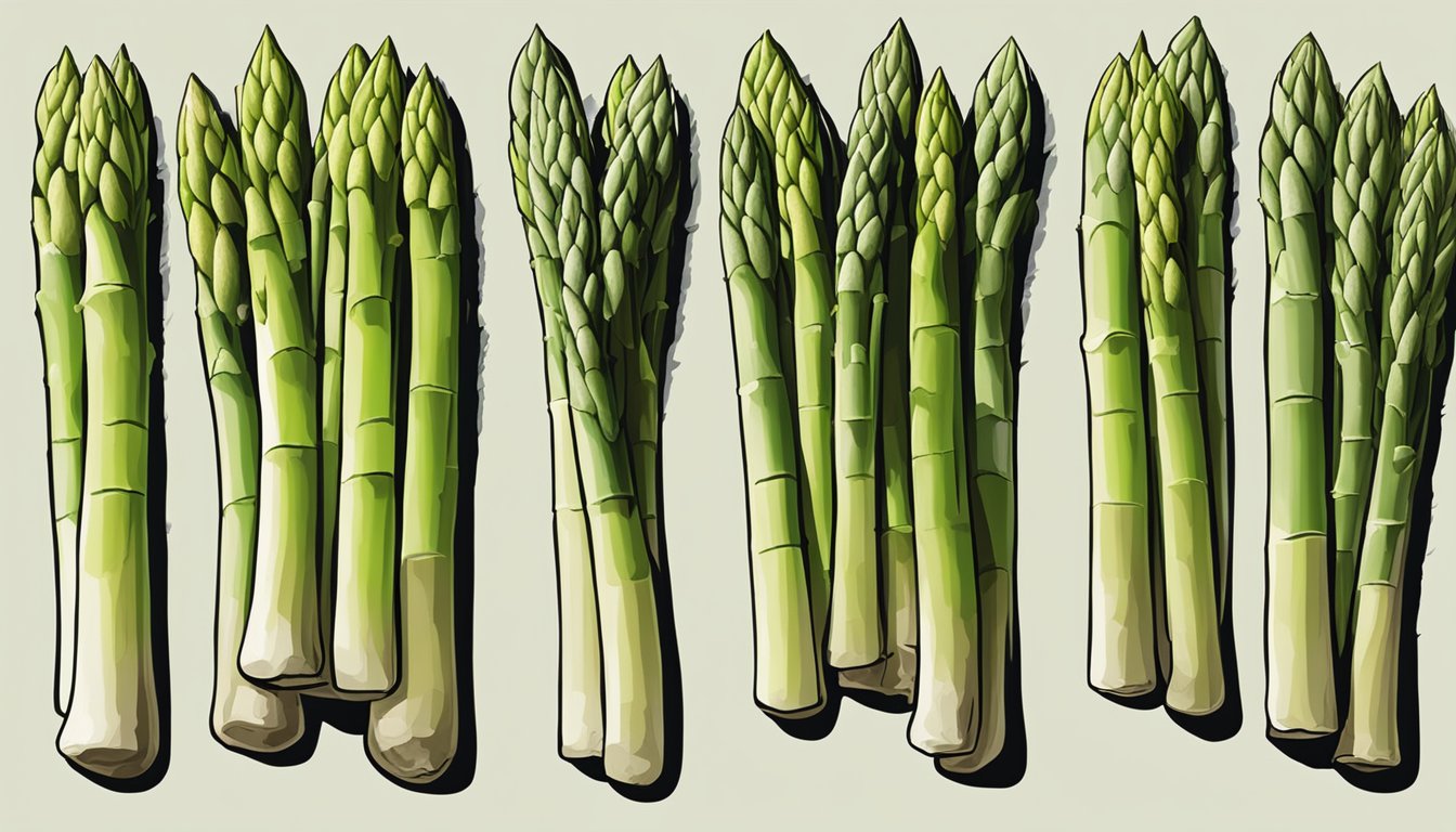 A side-by-side display of fresh and frozen asparagus, highlighting their differences in appearance, texture, and color