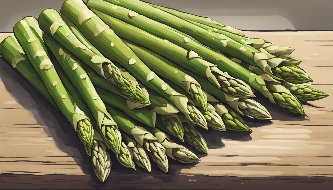 A side-by-side comparison of fresh and frozen asparagus, highlighting their color, texture, and overall appearance