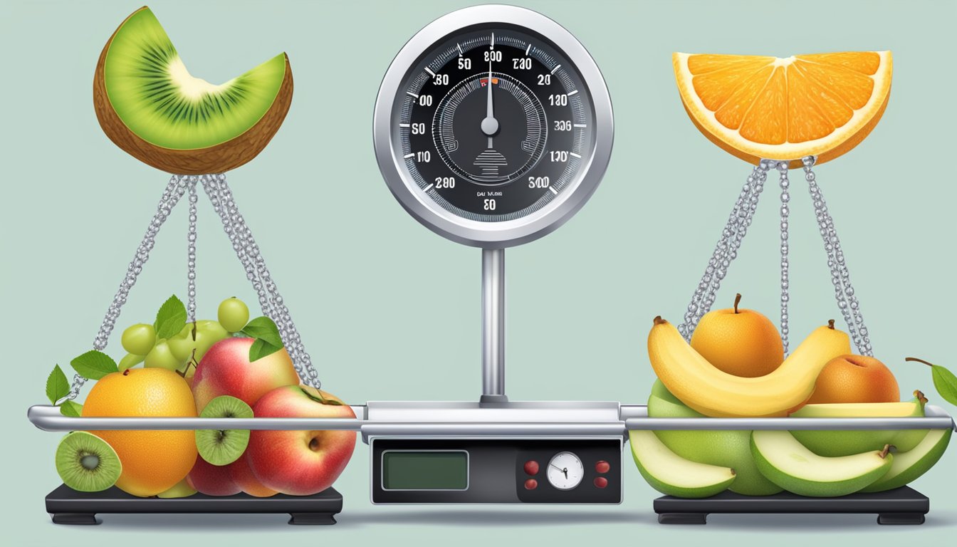 A scale with a frozen and fresh fruit side by side, showing the weight difference