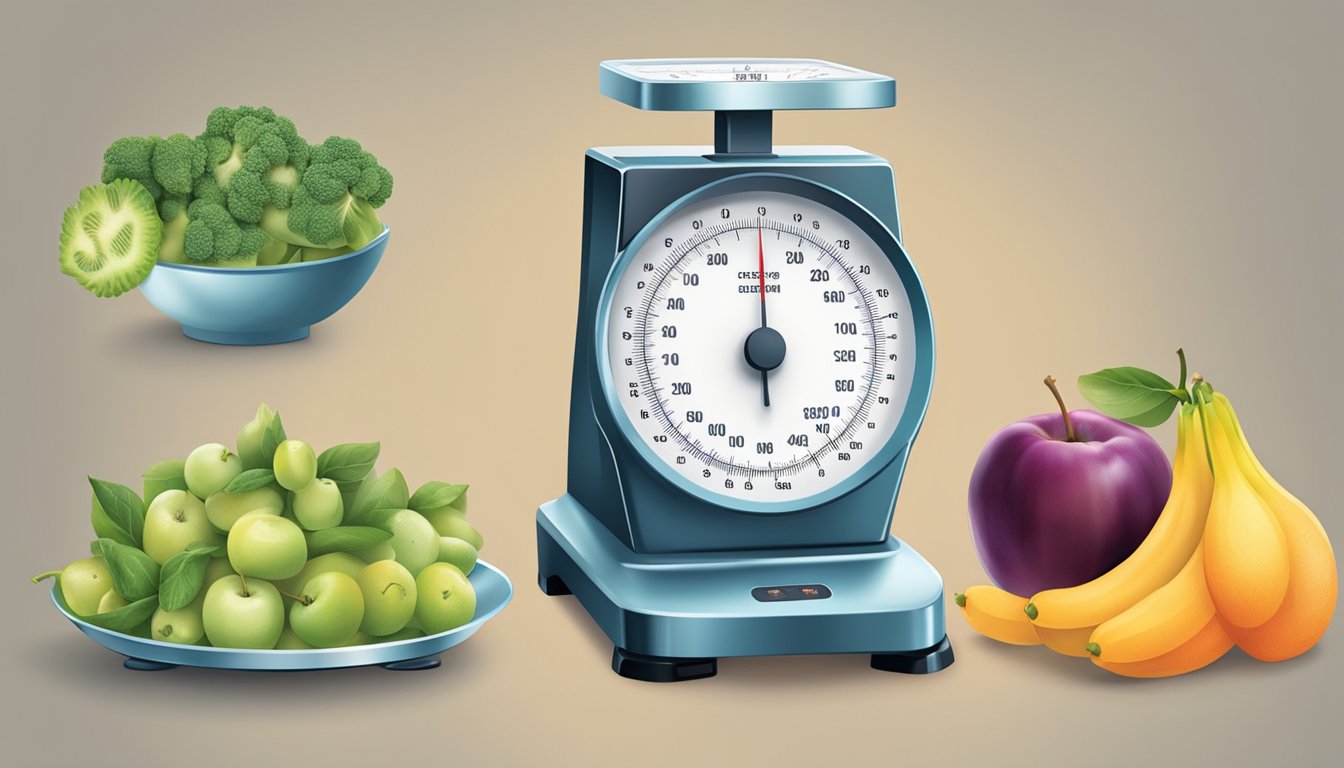 A scale with fresh and frozen produce side by side, showcasing the weight difference