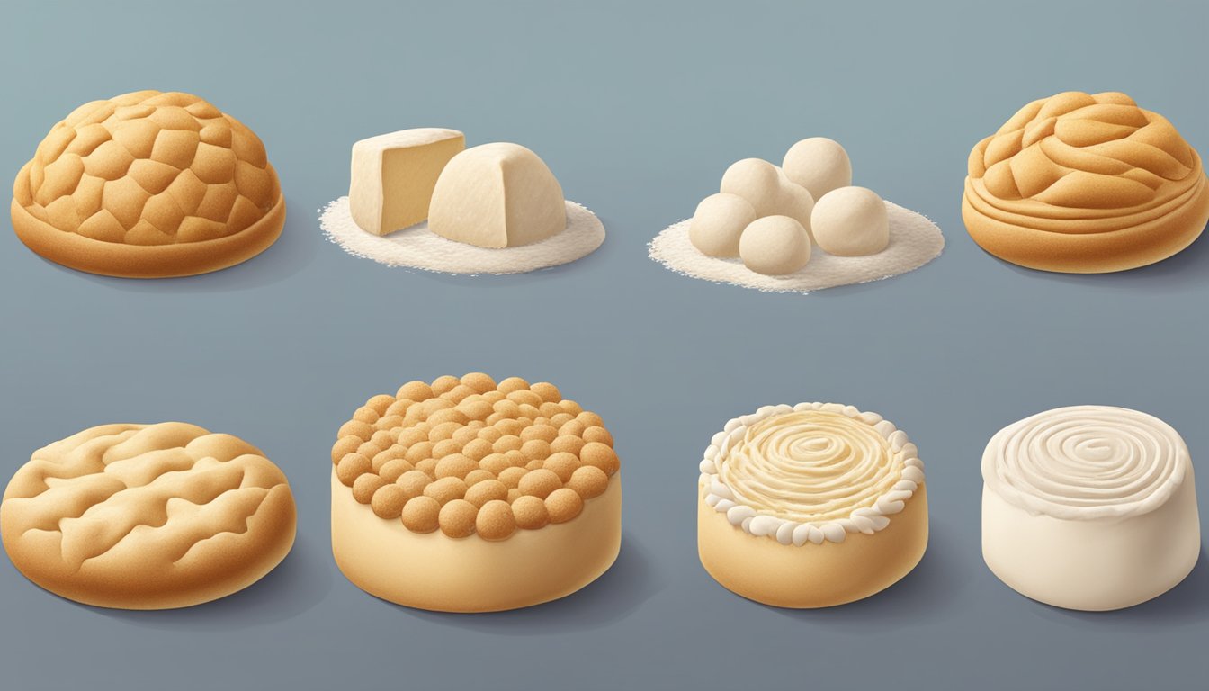 A comparison of fresh and frozen dough being rolled out and baked, with close-ups of the textures and final baked goods