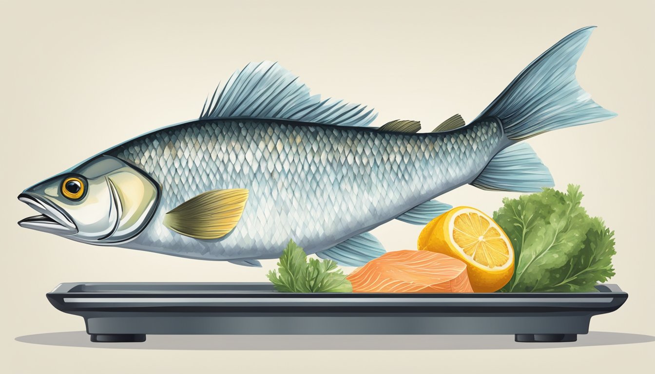 A frozen fish sits on a scale while a fresh fish is held in the other hand, showcasing the weight differences and implications