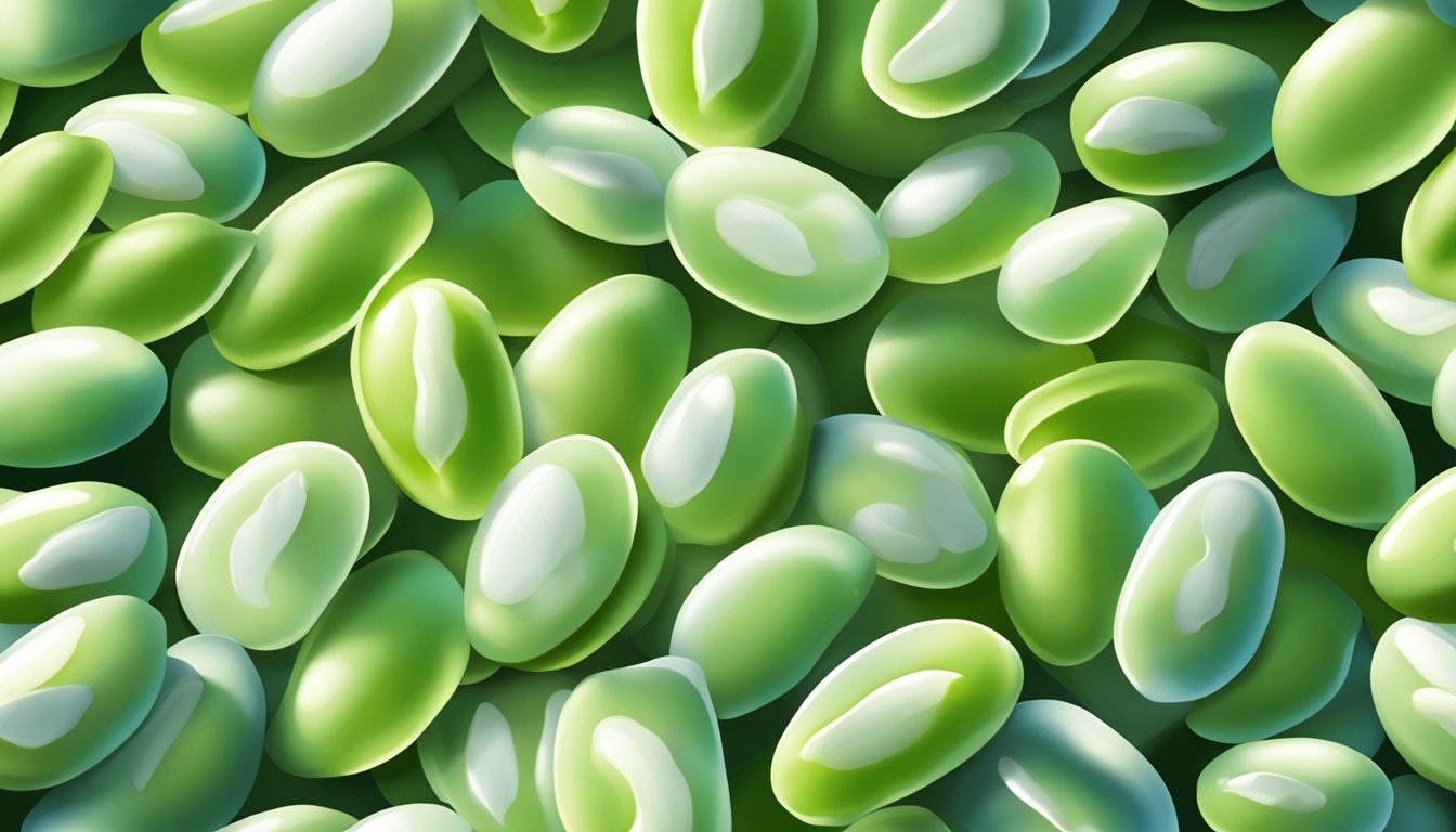 A pile of frozen and fresh lima beans sit side by side, with a spotlight shining down on them, highlighting their texture and color