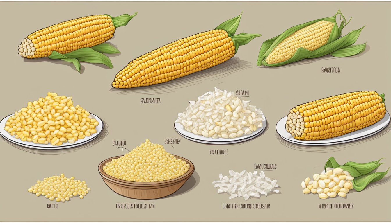 A table displaying a variety of fresh and frozen corn, with nutritional labels and tasting samples arranged for comparison