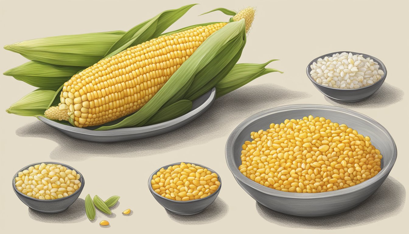 A side-by-side display of fresh and frozen corn, showcasing their differences in appearance, with a focus on the vibrant colors and textures of each