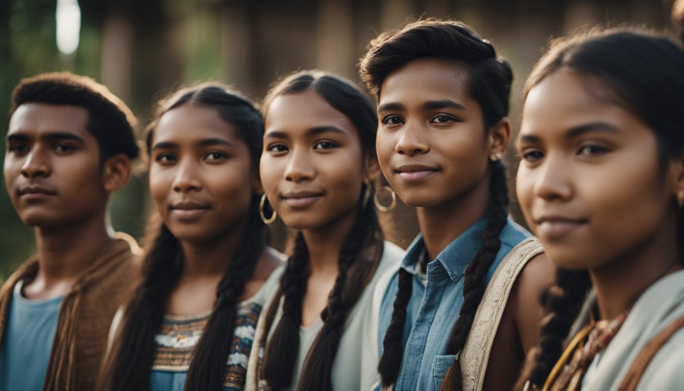 A group of Indigenous youth from diverse regions stand together, representing the next generation of leadership in their communities