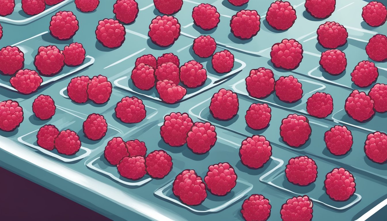 Ripe raspberries being carefully washed and sorted for cake baking. A comparison of fresh and frozen berries is evident