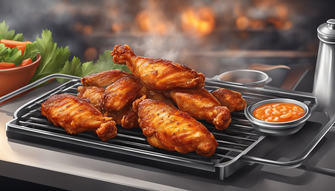 A sizzling hot grill with fresh and frozen chicken wings side by side, emitting mouthwatering aromas