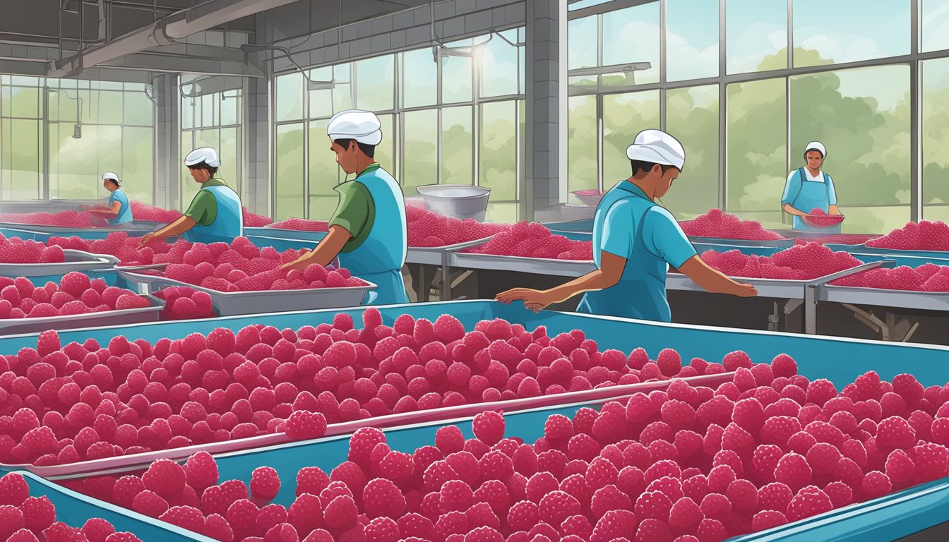 Raspberries being sorted and washed for jam making